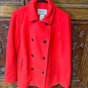 L.L. Bean Women's Vibrant Red Fleece Pea Coat With Lining Size Small